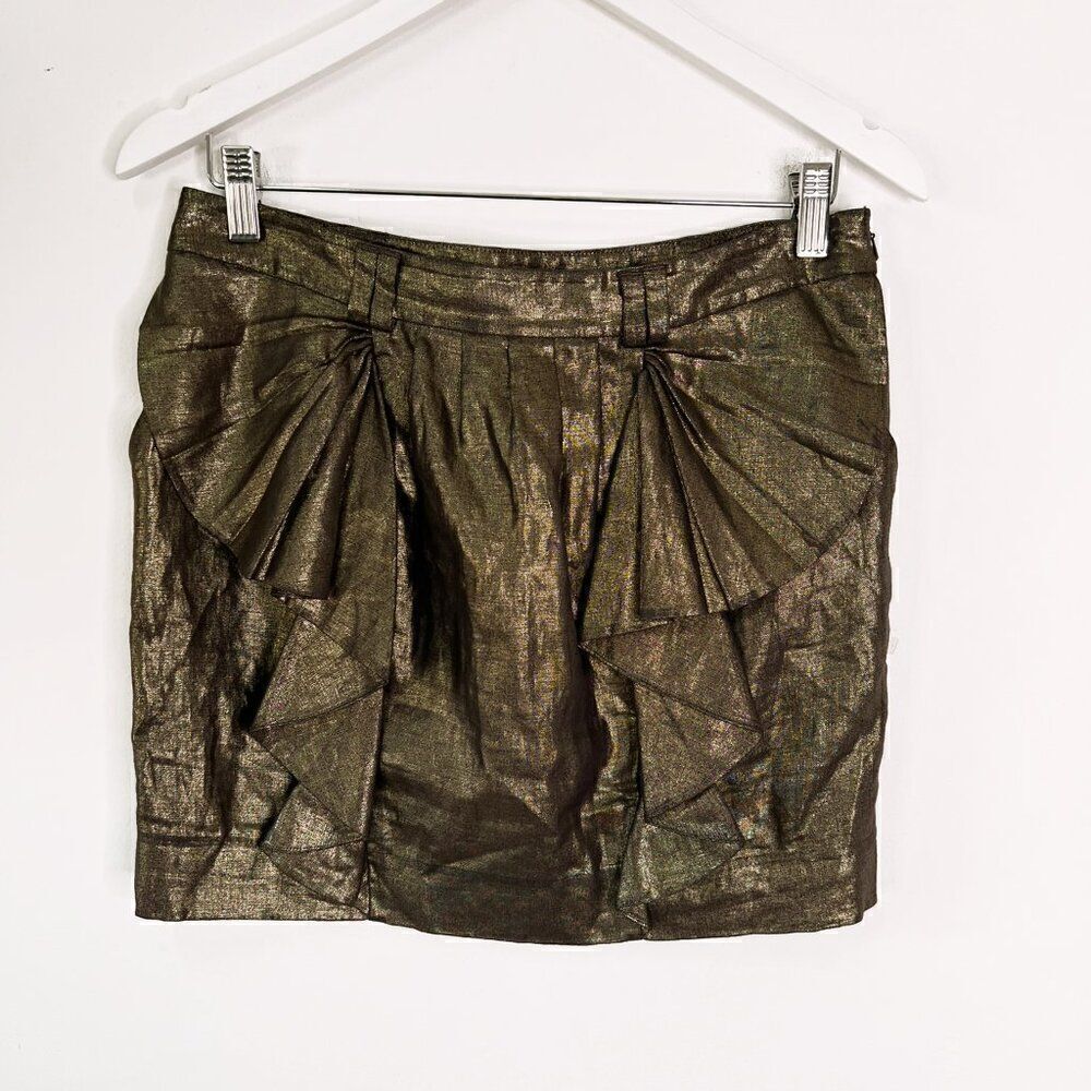 Ted Baker London Metallic Gold Linen Ruffle Skirt